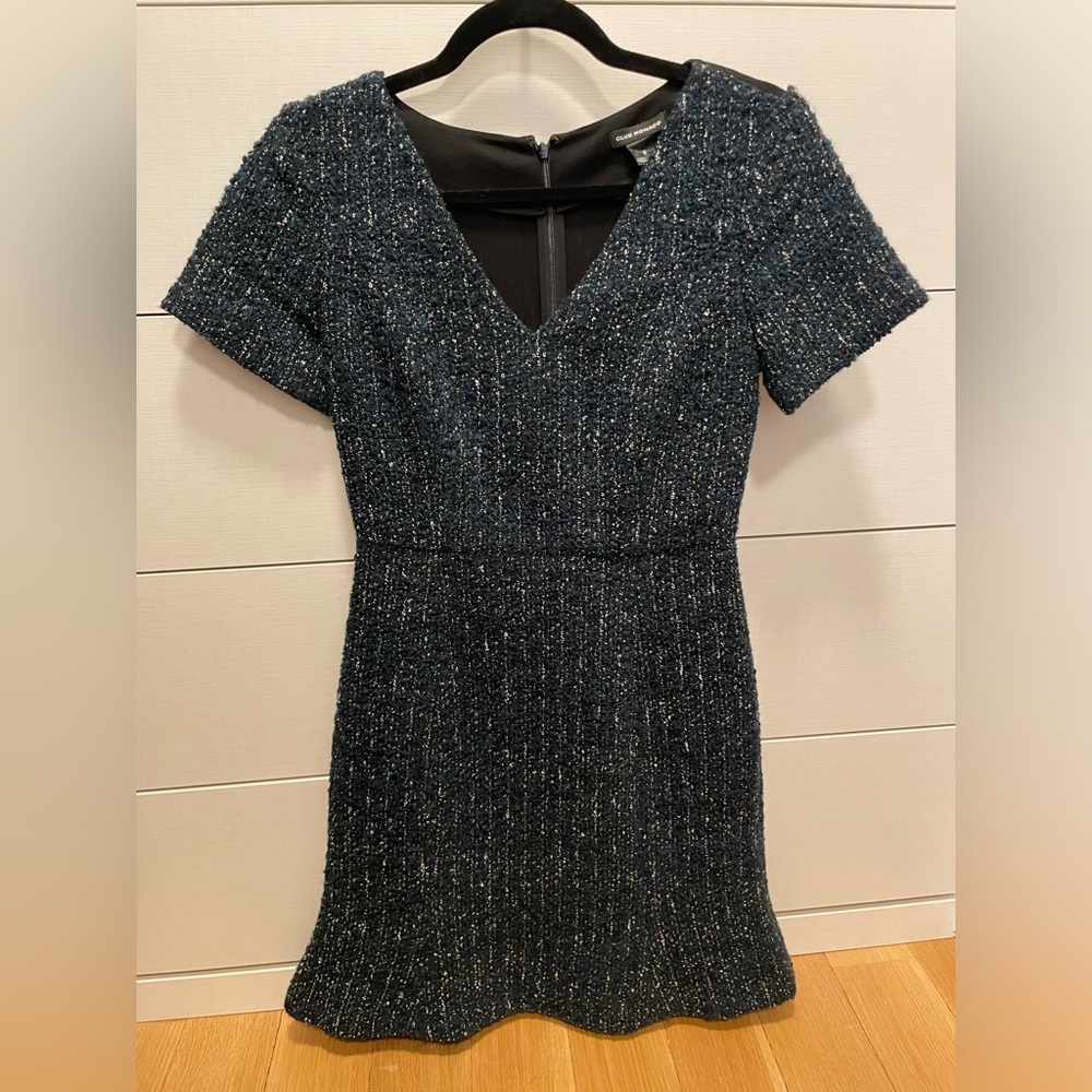 Club Monaco blue green short sleeve tweed dress size 0